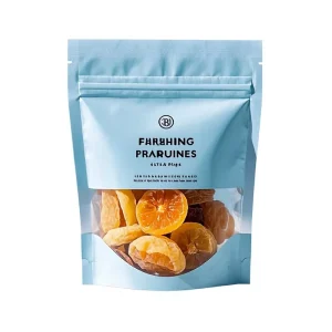 Custom Printed Eco Friendly Dried Fruit Snack Packaging Bag Resealable Zipper Window Plastic Matte Durable Stand up Pouch