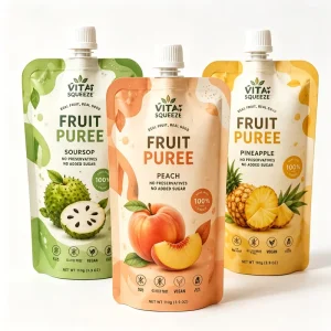 Custom Printed Food Grade Doypack Stand up Spout Pouch for Thick Sauce Fruit Puree Yogurt Liquid Packaging Bag