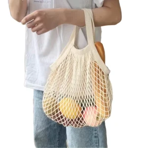 Custom Printed Logo Cotton Mesh Shopping Bag Eco Reusable Net Produce Tote Bag for Fruit Vegetable Supermarket Grocery