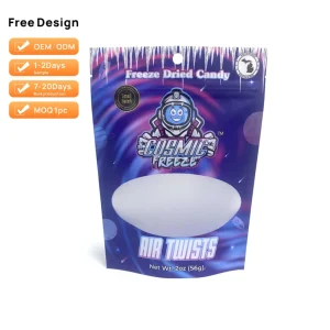 Custom Printed Resealable Freeze Dried Candy Packaging Bags Food Grade Smell Proof Mylar Stand up Pouch with Ziplock