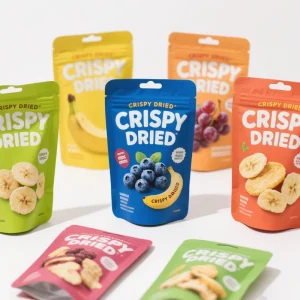 Custom Printed Stand Up Zipper Pouch Resealable Polyester Bag for Freeze Dried Fruit Low MOQ Mango Peach Printed