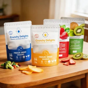 Custom Printed Stand up Mylar Bags with Zipper Top Recyclable Food Grade for Freeze Dried Fruits Sugar Jelly Snack Pouches