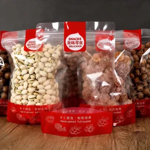 Custom Printing Nuts & Kernels Resealable Zipper Top Bag Fully Transparent Thickened Food Packaging Snack Tea Coffee