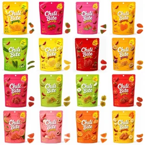 Custom Spicy Candy Fruit Flavor Chili Bite Gummy Mango Peach Pineapple Cucumber Halal TikTok Viral Factory Direct
