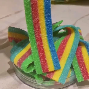 Customized Bulk Fruity Flavored Sour Gummy Candy Strips Chewy Icing Sour Belt Stick Kosher Certified Packaged Bags