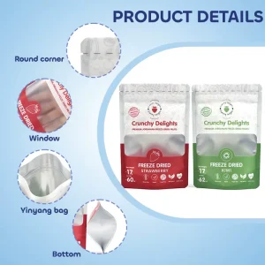 Customized Freeze Dried Fruits Packaging Bags Resealable Stand up Pouch with Window Food Grade Mylar Bags
