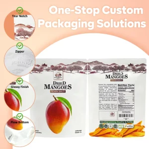 Customized Glossy Finish K Bottom Food Grade Material Stand up Pouch with Ziplock for Dried Fruits Candy Gummies Snack Mylar Bag