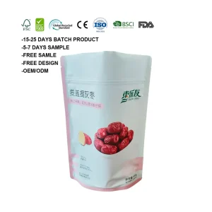 Customized logo Red Dates Zipper Bag Recyclable Biodegradable Frozen Fresh Fruit Vegetable Dried Fruit Food sealed Storage Bag