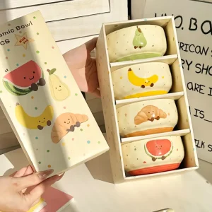 Cute Ceramic Rice Bowl Animal Microwave Safe Fruit Dessert Bowl Dinnerware Set Gift Box Perfect Housewarming Hostess Gift