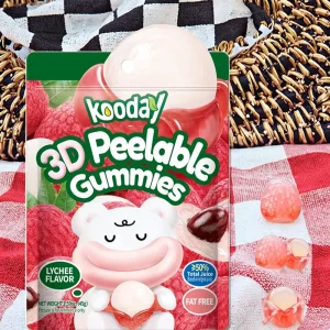 Delicious Chewy Soft Candy Made with 50% Real Fresh Fruit Juice Kooday Lychee Peelable Gummies Lychee Peelable Candy
