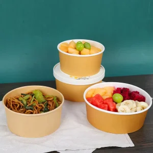 Disposable Paper Round Takeout Lunch Bento Salad Catering Cooked Food Soup Vegetable Fruit Noodle Ramen Rice Snack Meal Bowls
