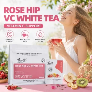 Dried Apple and Kiwi Rose Hip VC White Tea Blend with Emblic Slices Caffeine Free Bagged Health Tea