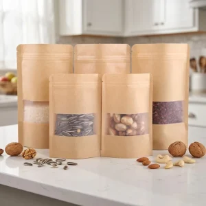 Dried Fruit Packaging Bag Kraft Stand up Pouch Clear Window Zipper Seal Waterproof Dustproof Food Storage Pouches