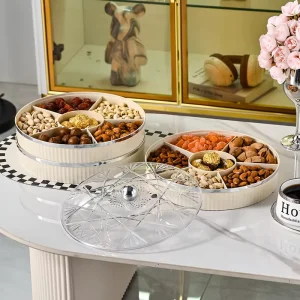Elegant Decorative Dried Fruit Storage Box with Handles Transparent Serving Tray for Party Snacks Nuts Candy Display