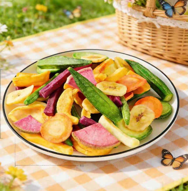 FD Freeze Dried Fruit Veggie Mix Crispy Salty Ready to Eat Snack Natural Additive Free ISO Bulk Pack 18 Month Shelf Life