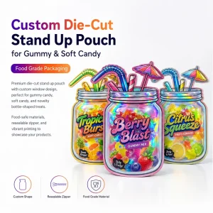 FDA GRS Custom Printed Smell Proof Child Resistant Food Grade Die Cut Shape Mylar Bags Stand Up Pouch