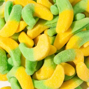 Factory Bulk Banana Shape Sour Sweet Jelly Gummy Candy Banana Fruit Flavors Soft Chewy Candy Custom Logo Available