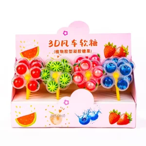 Factory Customization 3D Windmill Lollipop Gummy Candy Colorful Rotating Fruits Flavored Soft Candy