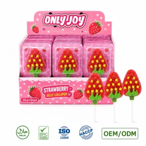 Factory Direct From Candy Manufacturers Strawberry shaped Cotton Lollipops Custom Boxed bagged Packaging Halal BRC Fast Shipping