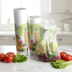 Factory Direct Transparent PE Plastic Bags Valve Gravure Printing Custom Logo Food Fruit Vegetable Supermarket Packaging Roll