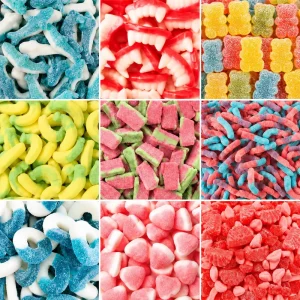 Factory Mixed Assorted Fruit Gummy Candy Sour Sweet Sanded Soft Halal Custom OEM Private Label TIK TOK Bulk