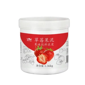 Factory Supply Strawberry Flavor Fruit Puree 1.36kg Thick Fruit Piece Pulp for Baking Milk Shake Fruit Tea and Soft Drinking