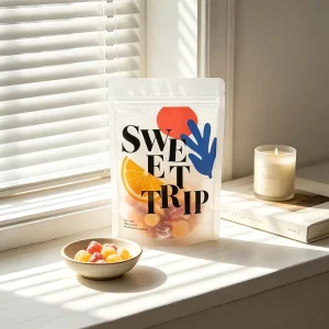 Frosted PP Ziplock Candy Bags Custom Logo Printed Stand up Resealable Pouch With Clear Window for Hard Gummy Sweets