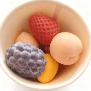 Frozen Mini 3D Fruit Ice Cream Mango Peach Lemon Dragon Fruit Flavours Chocolate Shell 150g Individual Wrapper Halal