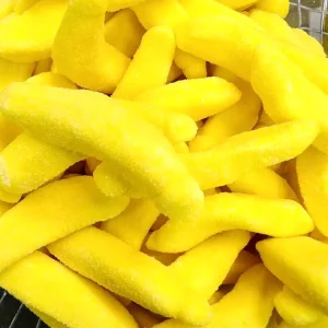 Fruity Flavored Soft Sweets Banana Shaped Gummy Candies in Assorted Colors Packaged in Bottles
