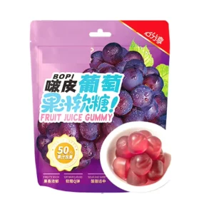 Halal Fruit Grape Peelable Real Fruit Juice Gummies Sweets Candy in Bag Fruity Flavor