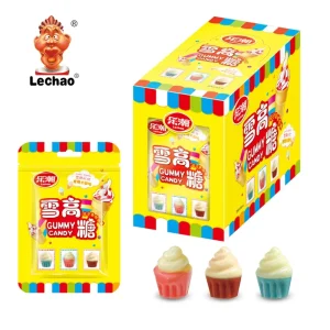 Halal Ice Cream Cupcake Shape Custom Shaped Mix Fruity 3D Chewy Gummy Candy for Box Pack
