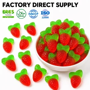 Halal Strawberry Shape Assorted Fruit Flavor Gummy Candy Bulk Custom Manufacturer Private Label Factory Supply OEM