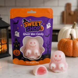 Halloween Ghost Wax Candy 100g Single Piece Liquid Center Filled Spooky 3D Chewy Sweets