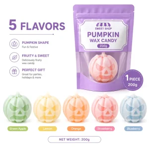 Halloween Jack O Lantern Wax Candy 200g Giant Single Piece Liquid Jam Filled Chewy Sweets