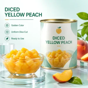 Healthy Fruit Ingredient Canned Yellow Peach Dices Cubes 820g Light Syrup Canned Fruit for Confectionery