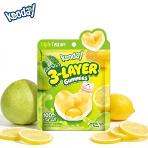 Heart Shaped Soft Gummy Candy with Juicy Filling Featuring Lemon Grape and Peach Natural Fruit Flavors Delicious Texture