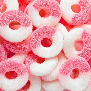 High Quality Donut Shape Multicolored Fruit Flavor Acid Sand Coating Chewy Gummy Candy