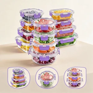 High Quality Glass Food Storage Containers with Lids Leakproof Airtight Glass Meal Prep Containers Heat resistant Lunch Box