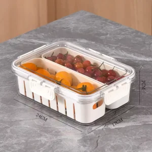 High Quality Plastic 2 Grids Food Storage Tray for Fruits Meat Snacks Pantry Kitchen Refrigerator Food Spices Camping Use