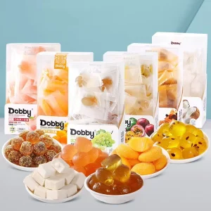 Hot Selling Dobbys Fruit Flavored Soft Candy Mango White Peach Grape Passion Fruit Qq Candy Snack Gummy Candy 110g