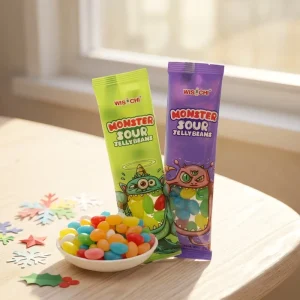 Hot Selling Halal 20g Gummi Sour Assorted Flavored Fruit Soft Jelly Bean Candy Sweets Vegan Candy