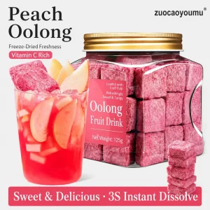 Instant FD Peach Oolong Flavor Tea Cubes with Real Fruit Puree Freeze Dried Fruit Tea Block OEM Private Label 125g
