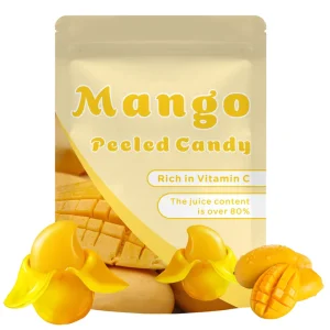 JuLong OEM Halal Peelable Mango Sweet Real Fruit Juice Peeling Peeled Gummy Candy Natural Flavor Fruit Juice Sweets