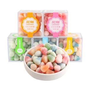 Lechao Private Label Box Pack Colorful Drop Shape Fruity Flavor Filling Crispy Jelly Beans Halal Sweet Gummy Candy