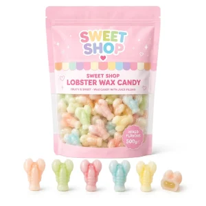 Lobster Wax Candy 500g Mixed Flavors Juice Filling 3D Animal Shape Pouch Bagged Chewy Wax Bottle Sweets