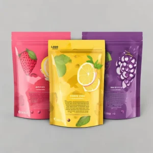 Low MOQ Custom Food Grade Plastic 28g Doypack Pouch Ziplock Smell Proof for Cookie Chewing Gum and Pet Food Glossy Bag