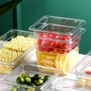 Modern Acrylic Preservation Box Transparent PC Pot for Fruit Powder Vegetable Basin Rectangular Score Basin for Malatang Kitchen