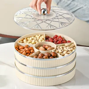 Modern Divided Dried Fruit Storage Box Transparent Plastic Snack Organizer Bin with Lid Moisture proof Nut Serving Tray
