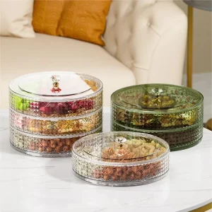 Multifunctional Kitchen Tabletop Home Living Room Rotatable Candy Tray Snack Dried Fruit Storage Box