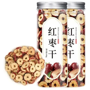 Natural Seedless Dried Red Jujube Rings Crisp Red Date Slices Sweet Fruit for Herbal Tea & Snacks 80g Per Transparent Jar